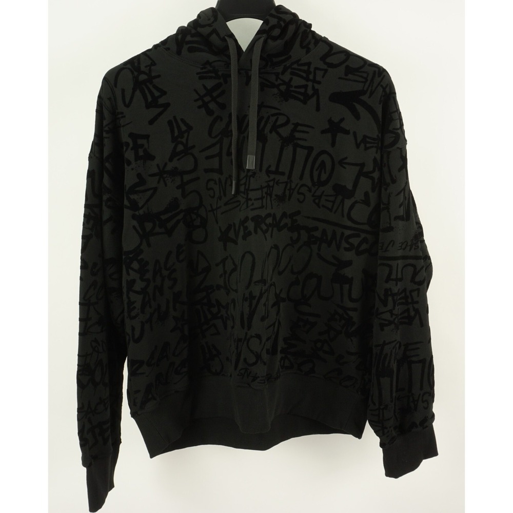 New Versace Jeans Couture Men's Large Oversized Black Felpa Graffiti AOP Hoodie‎